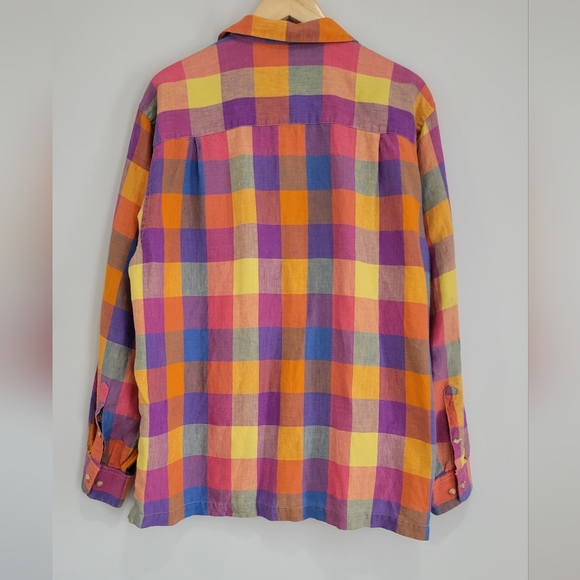 Paul Fedrick 100% Linen Multicolor Plaid Men's Shirt Preppy Retro Style Size L - Picture 2 of 9